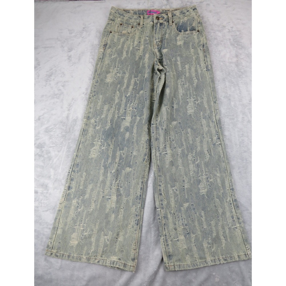 New Jeans Women Small Blue Washed Acid Wash Distressed Wide Leg